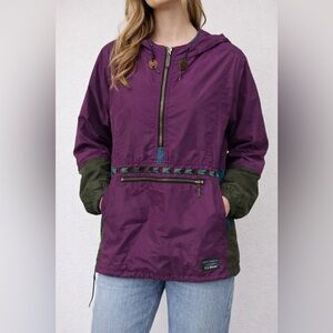 Vintage L.L.Bean Womens Purple Teal Anorak Hooded Pullover Jacket Small 90s Warm